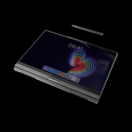 Auch das OLED-Panel lässt sich nach hinten klappen, damit das Notebook als Tablet verwendet werden kann. (Bild: Lenovo)